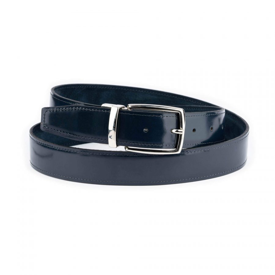 blue suede reversible belt mens with silver buckle 1