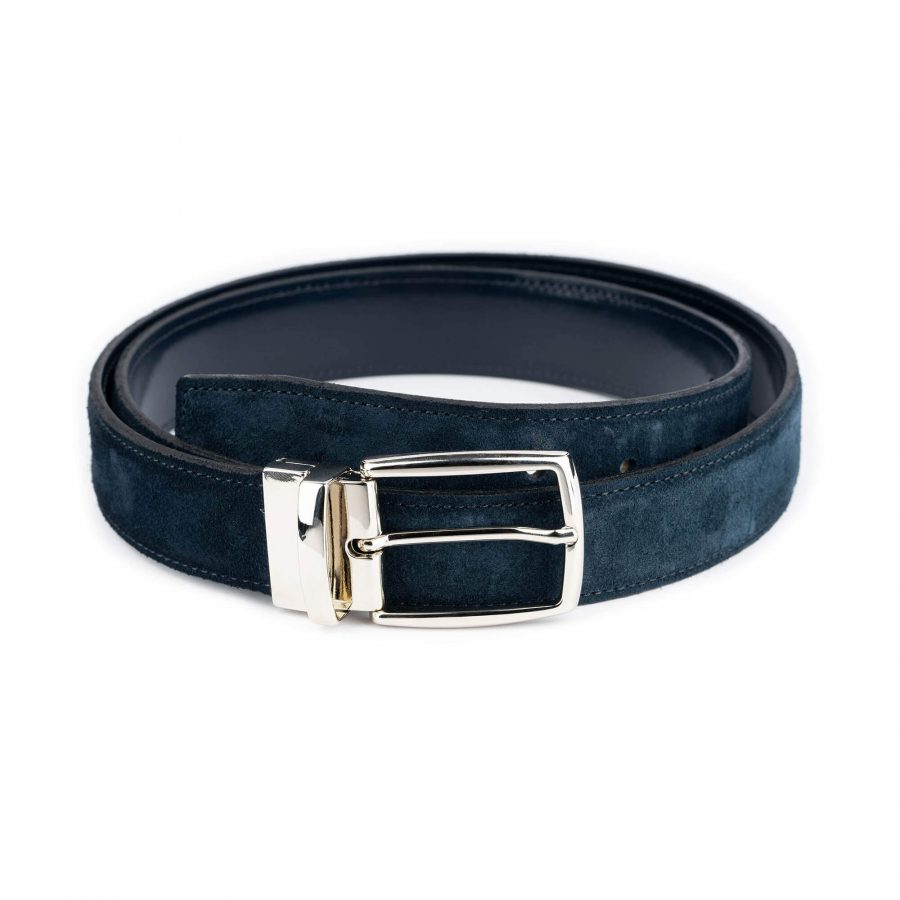 blue suede reversible belt mens with silver buckle 2