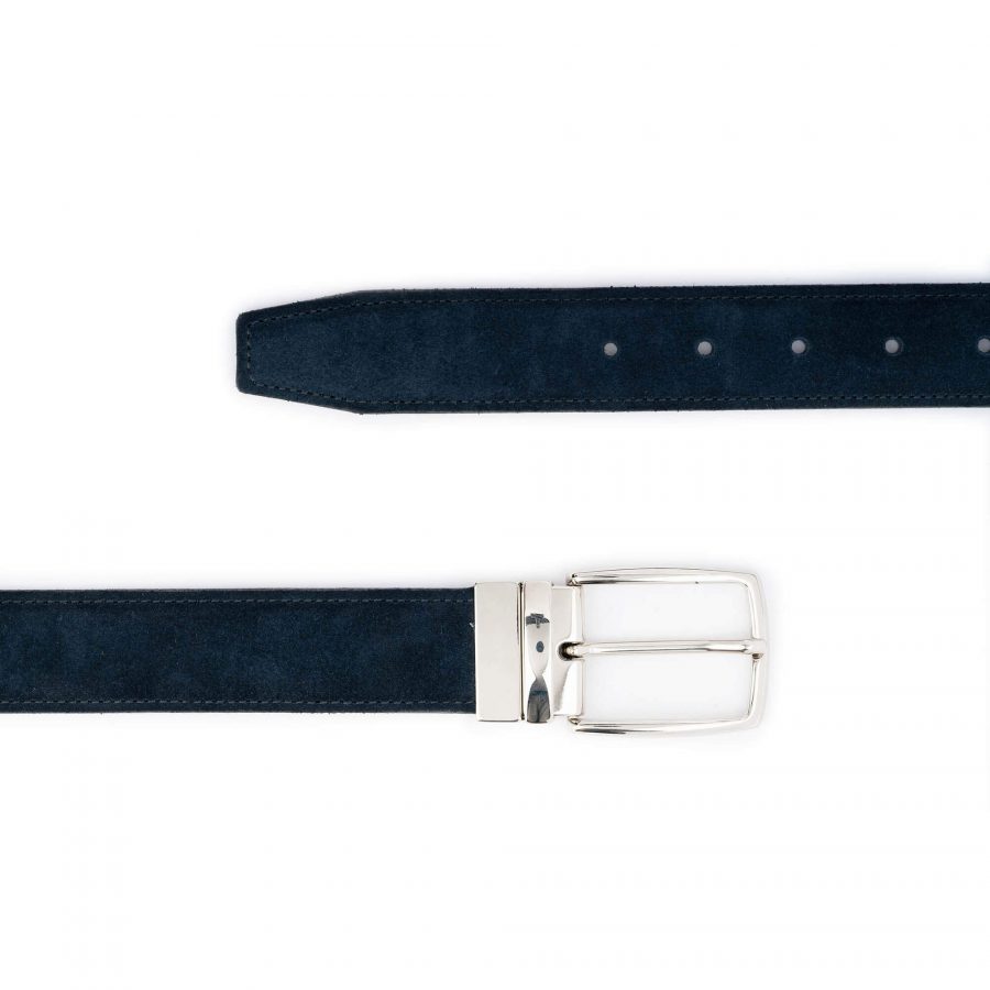 blue suede reversible belt mens with silver buckle 3