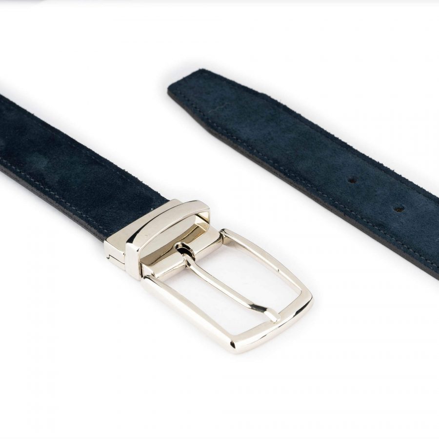 blue suede reversible belt mens with silver buckle 4