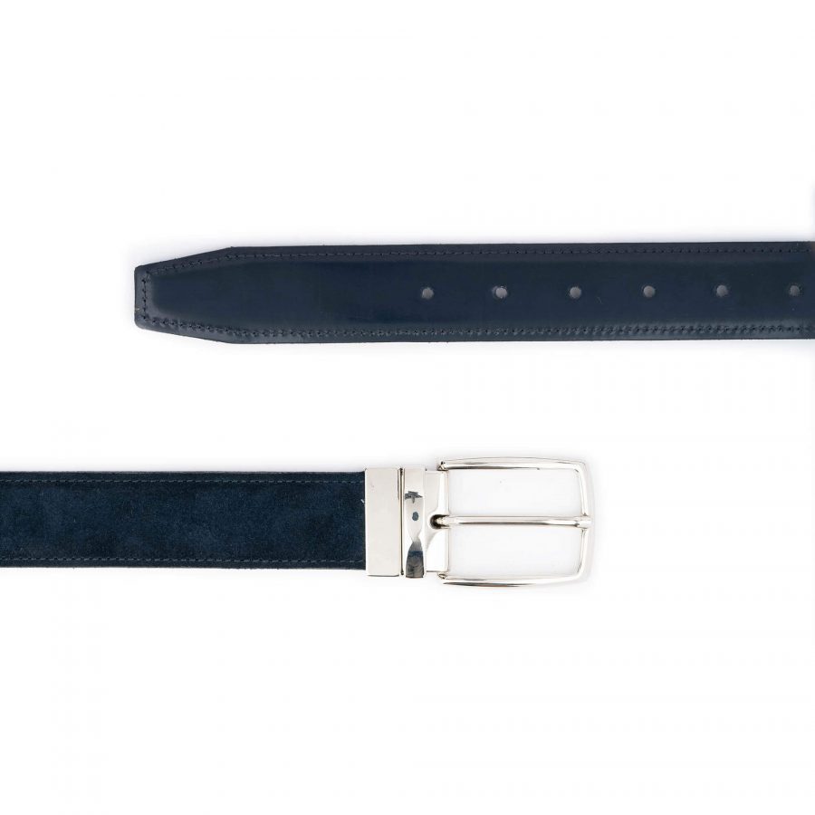 blue suede reversible belt mens with silver buckle 5