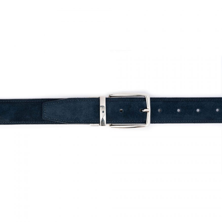 blue suede reversible belt mens with silver buckle 7