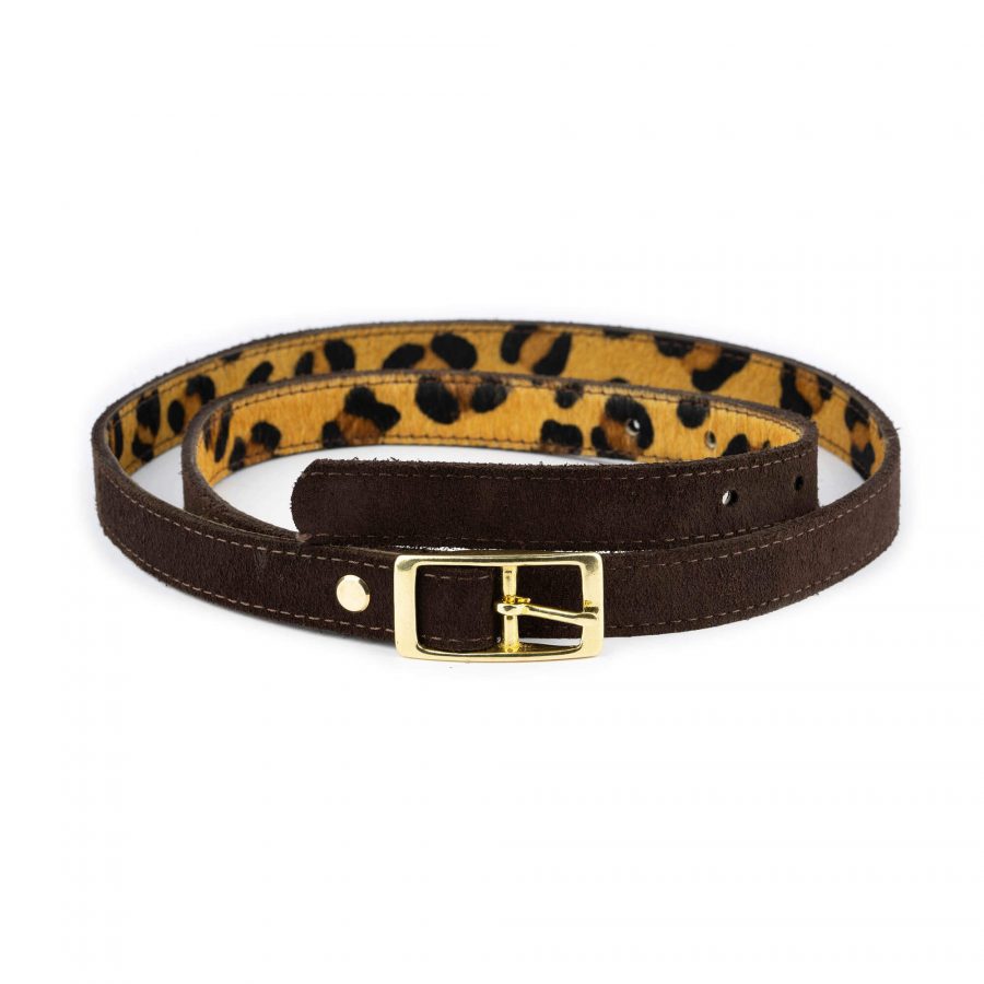 brown calf hair belt with gold brass buckle 1