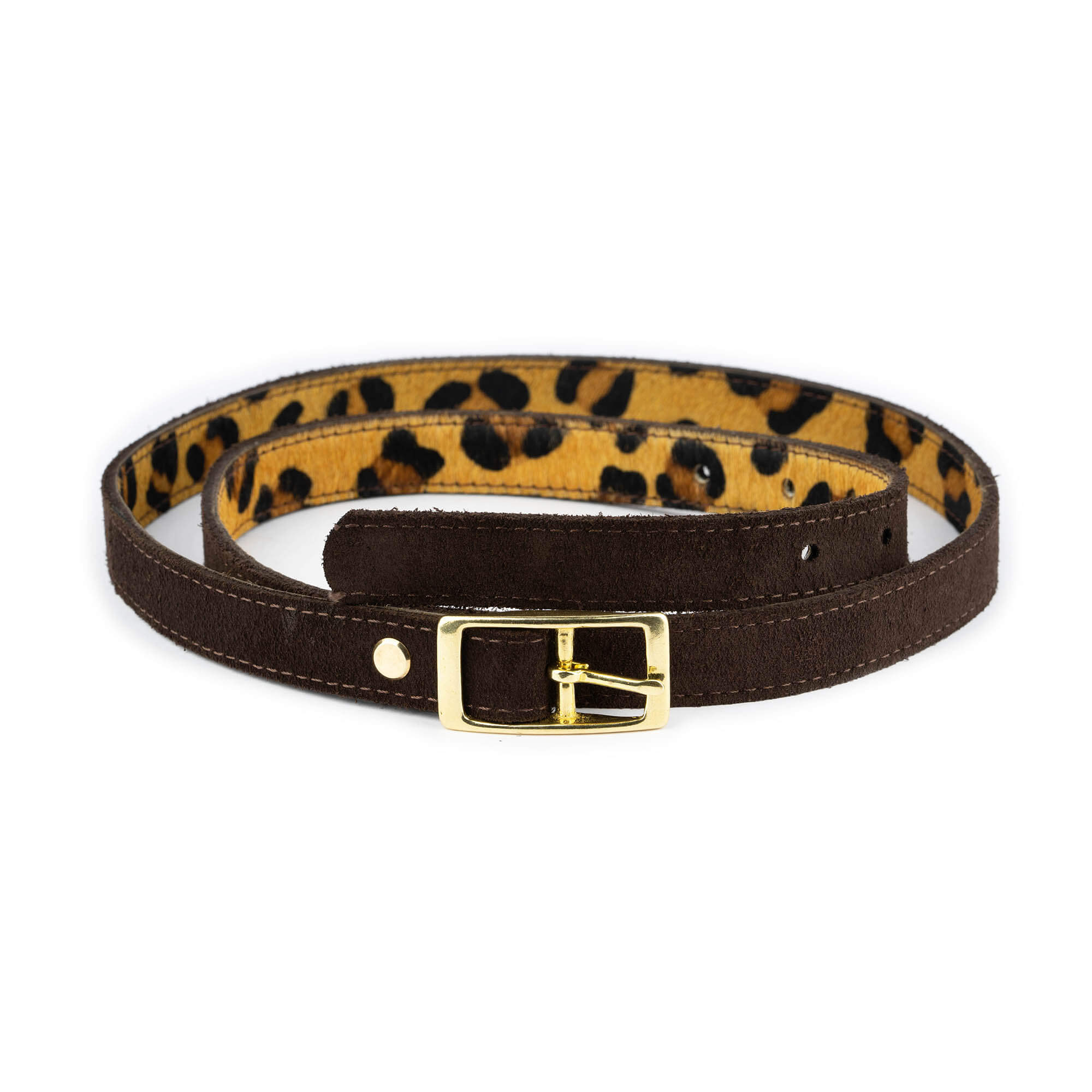 Buy Brown Calf Hair Belt With Gold Brass Buckle | Capo Pelle