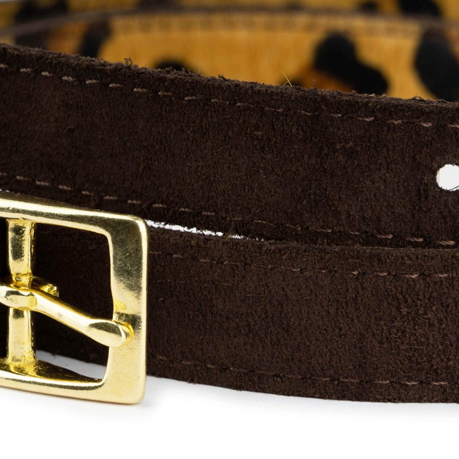 brown calf hair belt with gold brass buckle 2