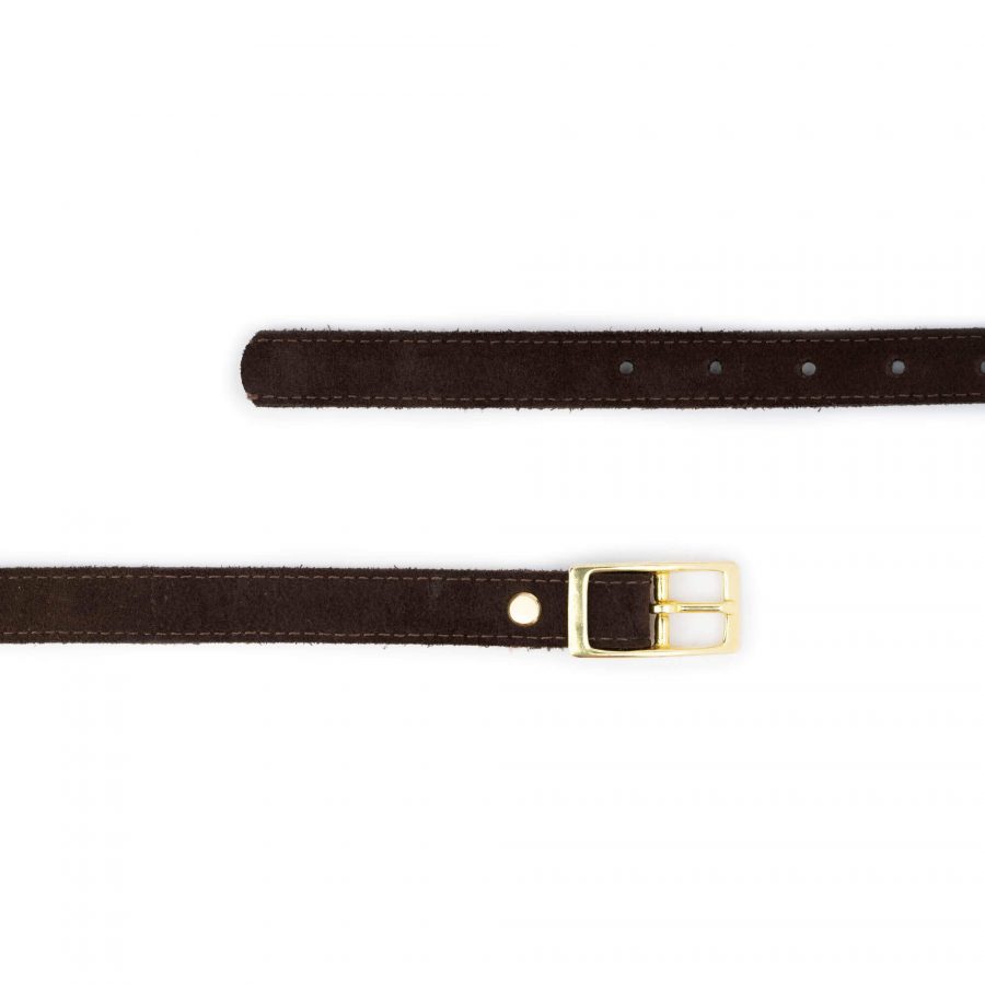 brown calf hair belt with gold brass buckle 3