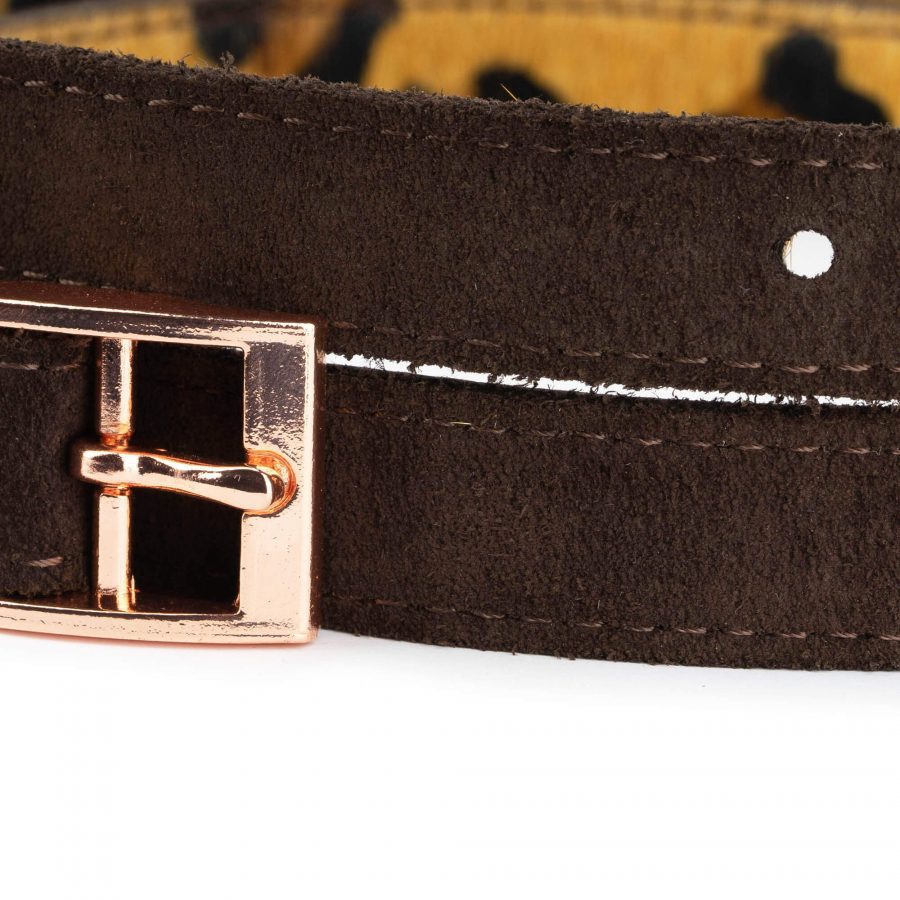 brown calf hair belt with rose gold buckle 2