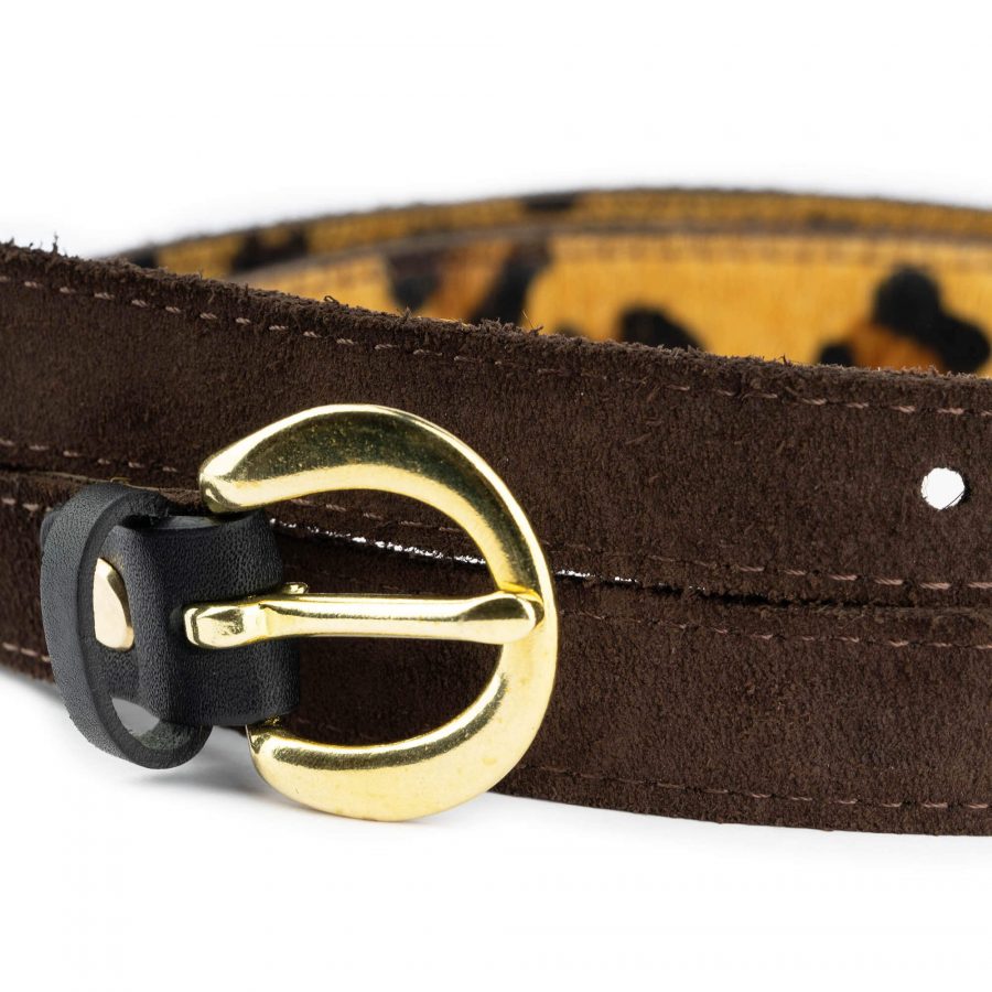 brown suede belt with brass buckle 2