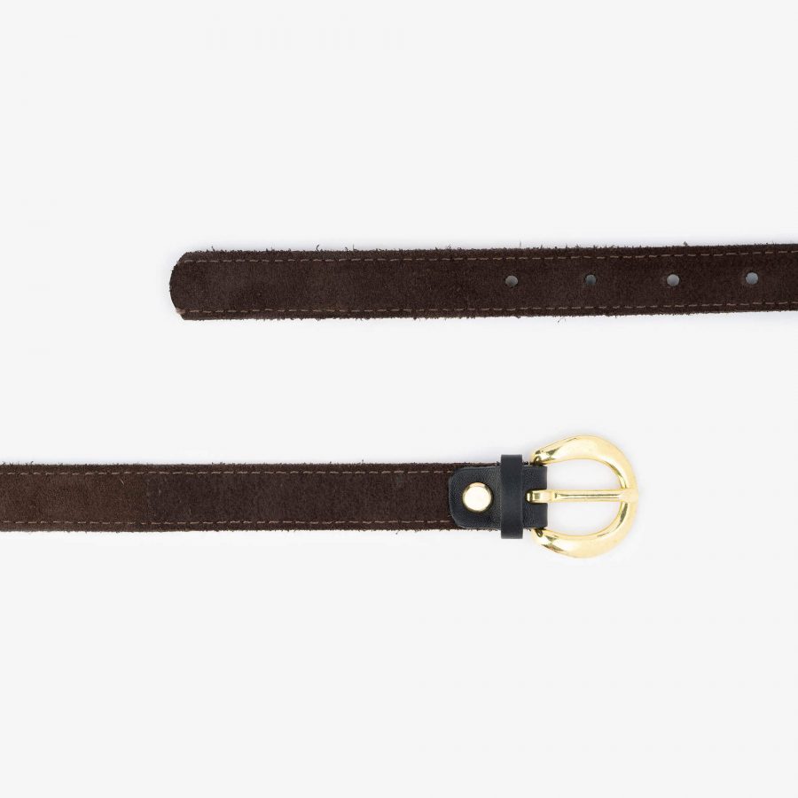 brown suede belt with brass buckle 3