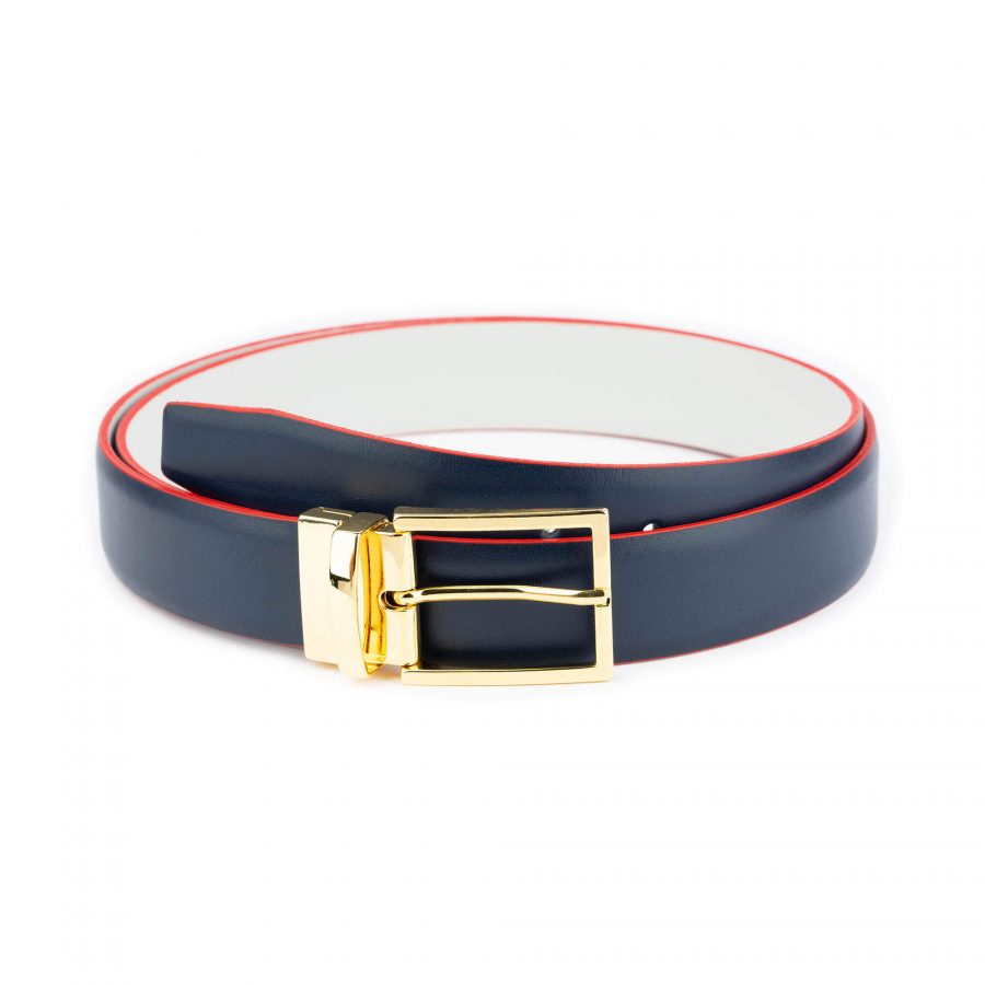 dark blue belt with gold buckle reversible to light gray 1