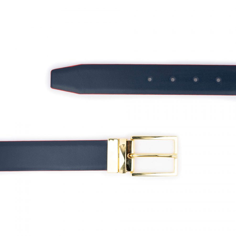 dark blue belt with gold buckle reversible to light gray 3