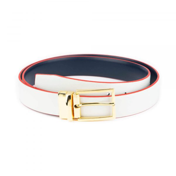 men s light gray belt with gold buckle reversible to blue 1