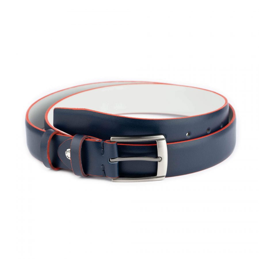 mens dark blue leather belt with red edges 1