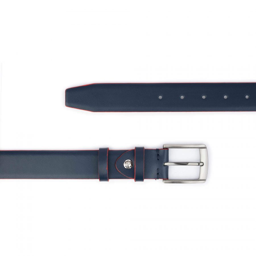 mens dark blue leather belt with red edges 2