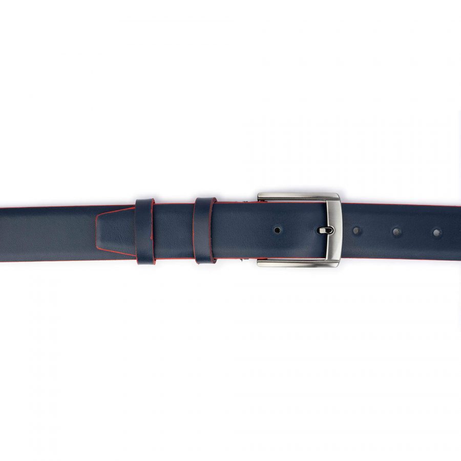 mens dark blue leather belt with red edges 3