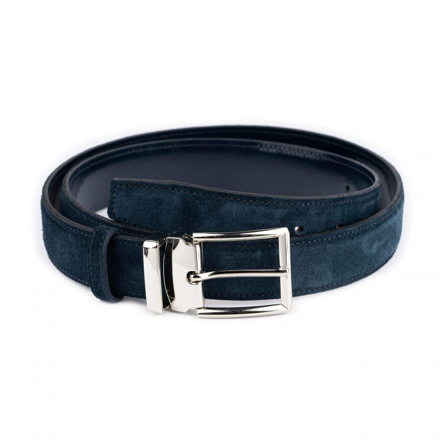 mens suede blue belt with silver buckle 1