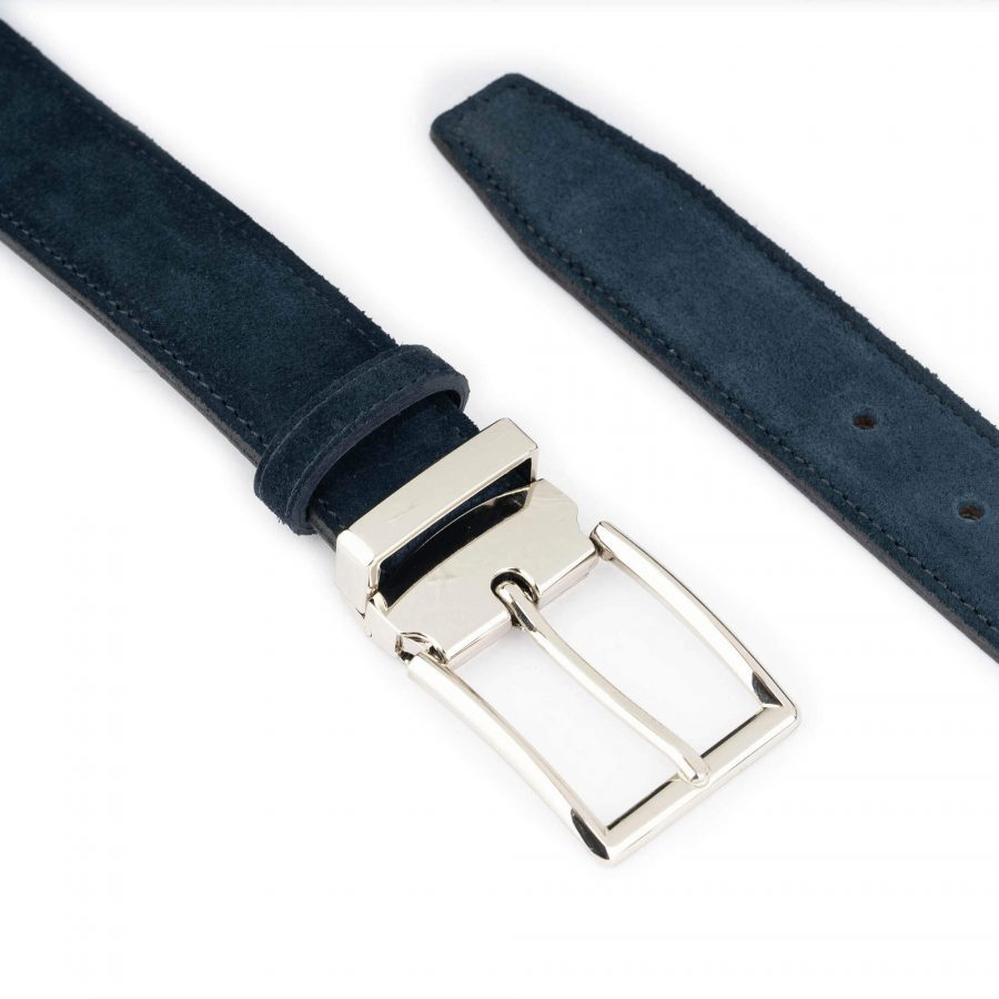 mens suede blue belt with silver buckle 3
