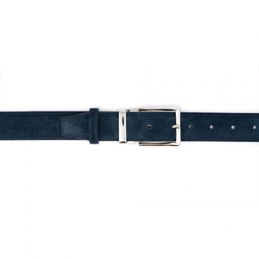 mens suede blue belt with silver buckle 4
