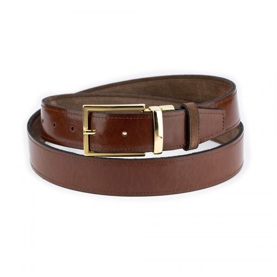 mens taupe brown belt with gold buckle reversible 2