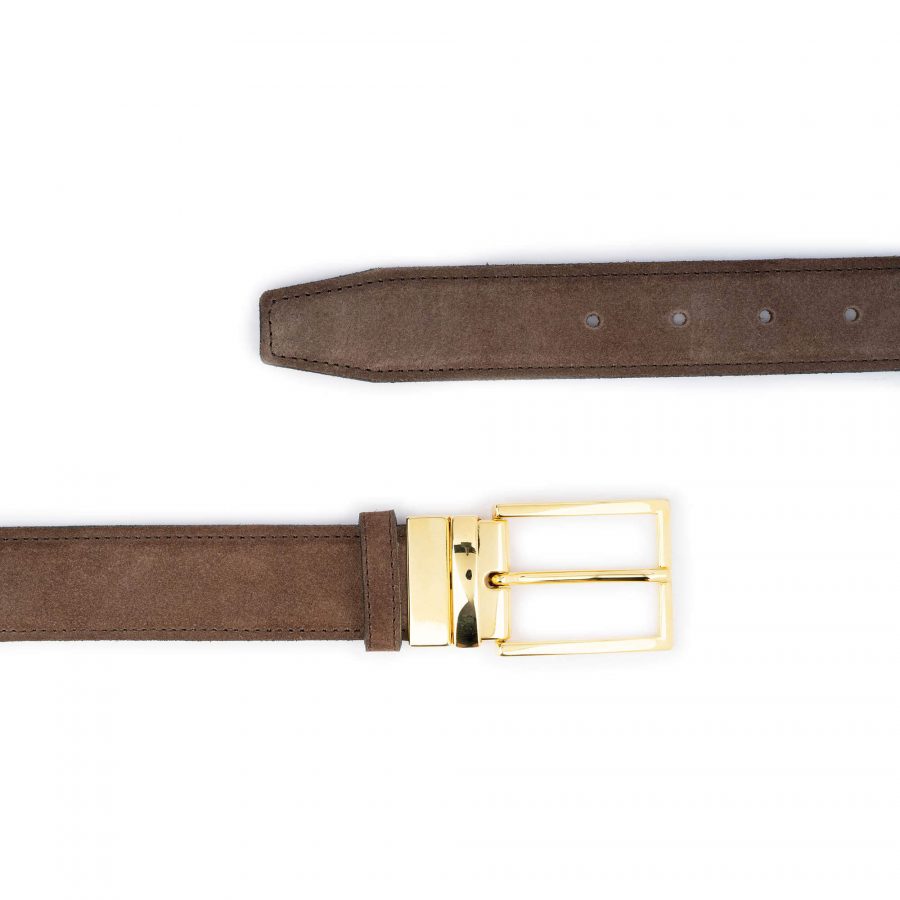 mens taupe brown belt with gold buckle reversible 3