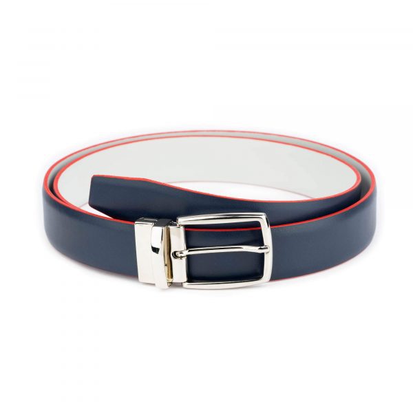 MROYALE Men's Reversible Leather Belt | 1.25” Waist Strap Silver Buckle | 2-in-1 Design