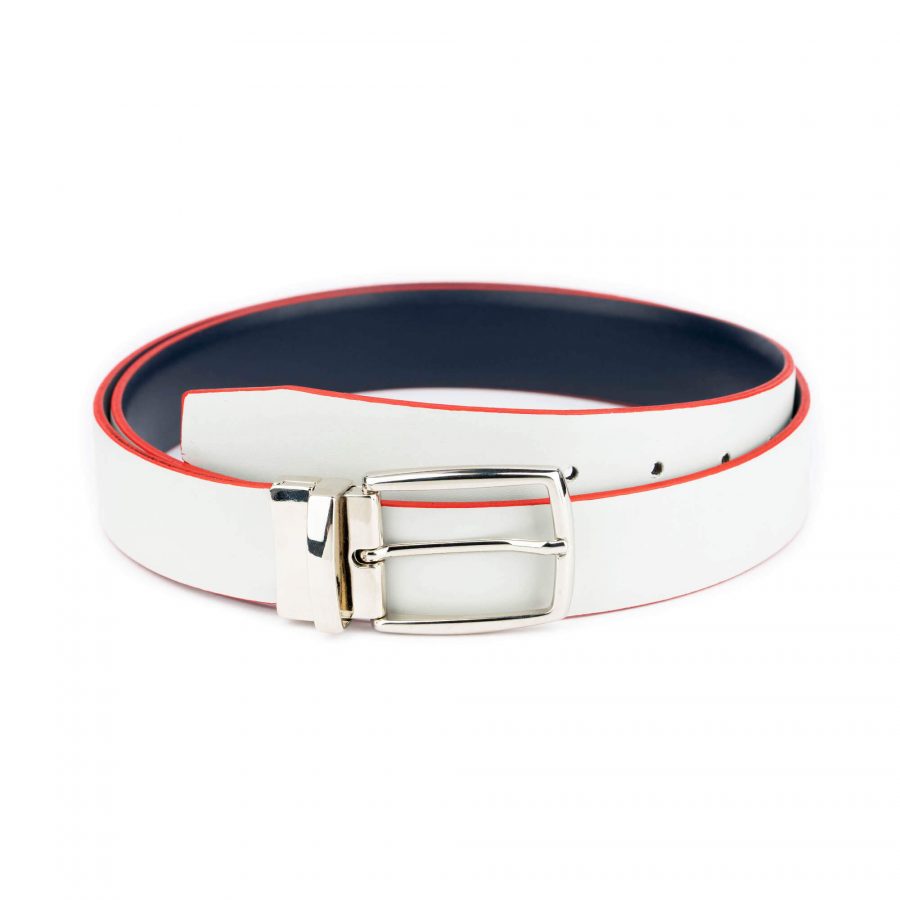 navy blue reversible mens belt with silver buckle 2