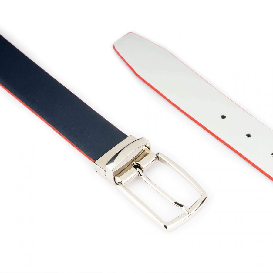 navy blue reversible mens belt with silver buckle 4