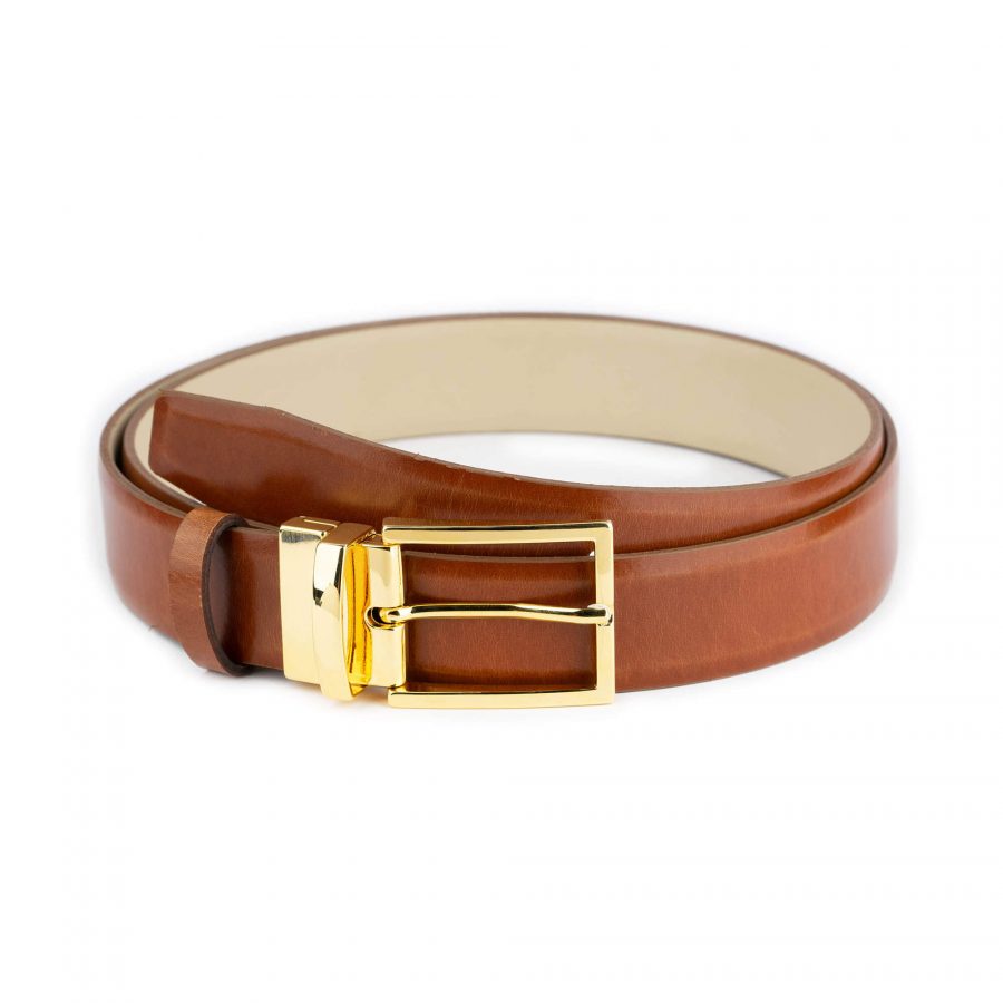 reversible mens brown belt with gold buckle 1