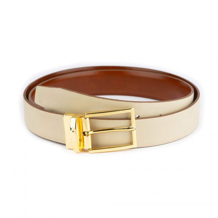 reversible mens brown belt with gold buckle 2