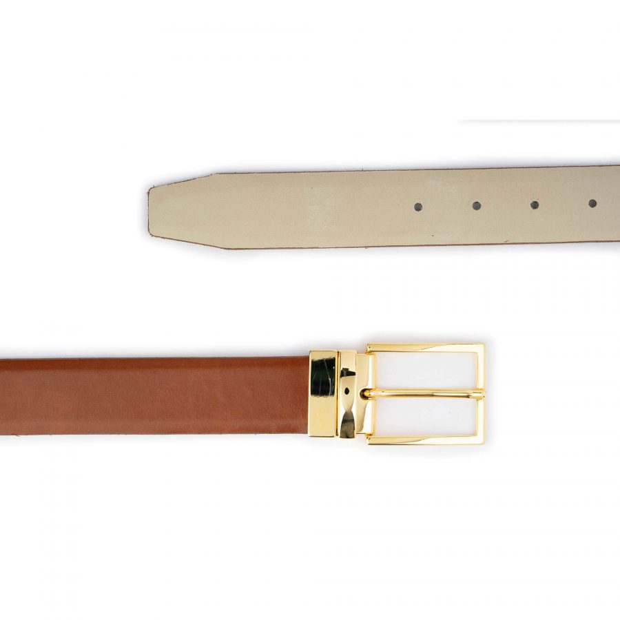 reversible mens brown belt with gold buckle 3