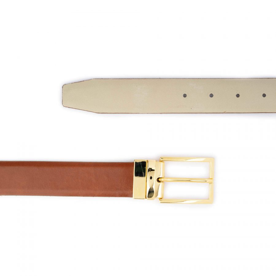 reversible mens brown belt with gold buckle 4