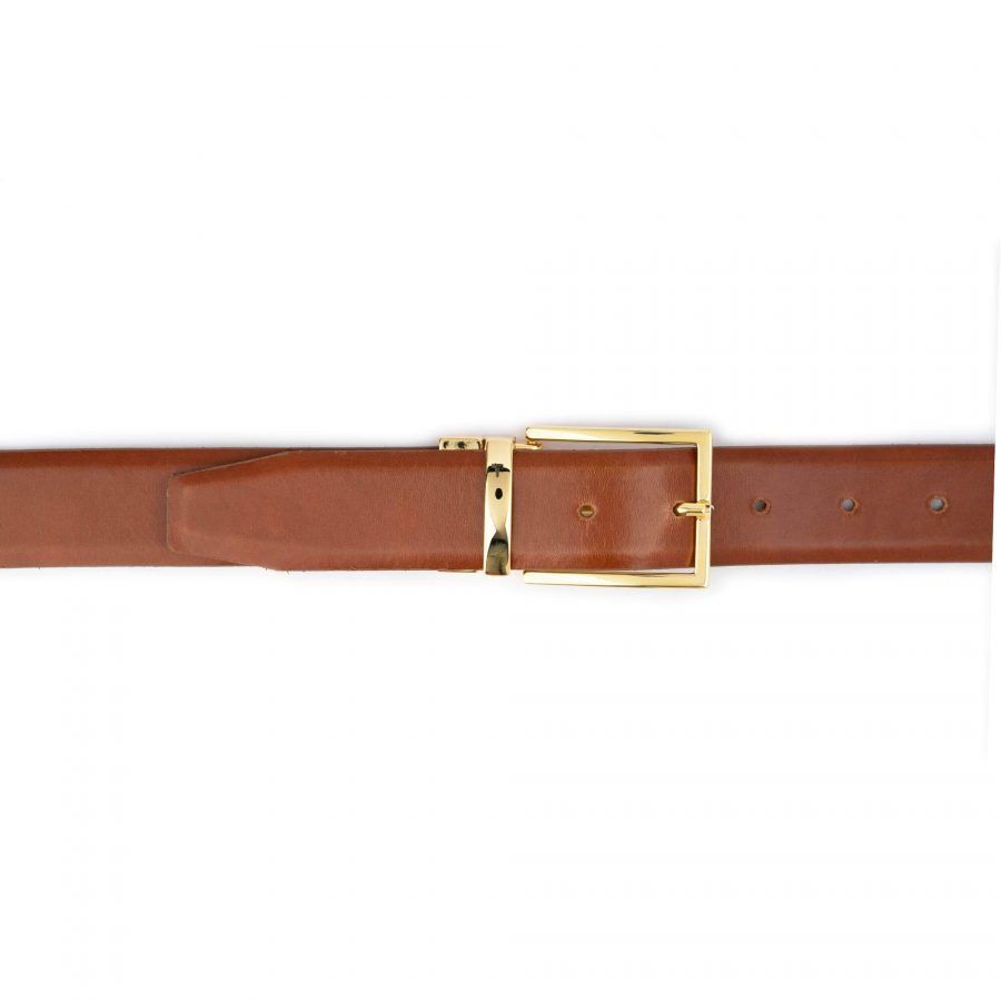 reversible mens brown belt with gold buckle 5