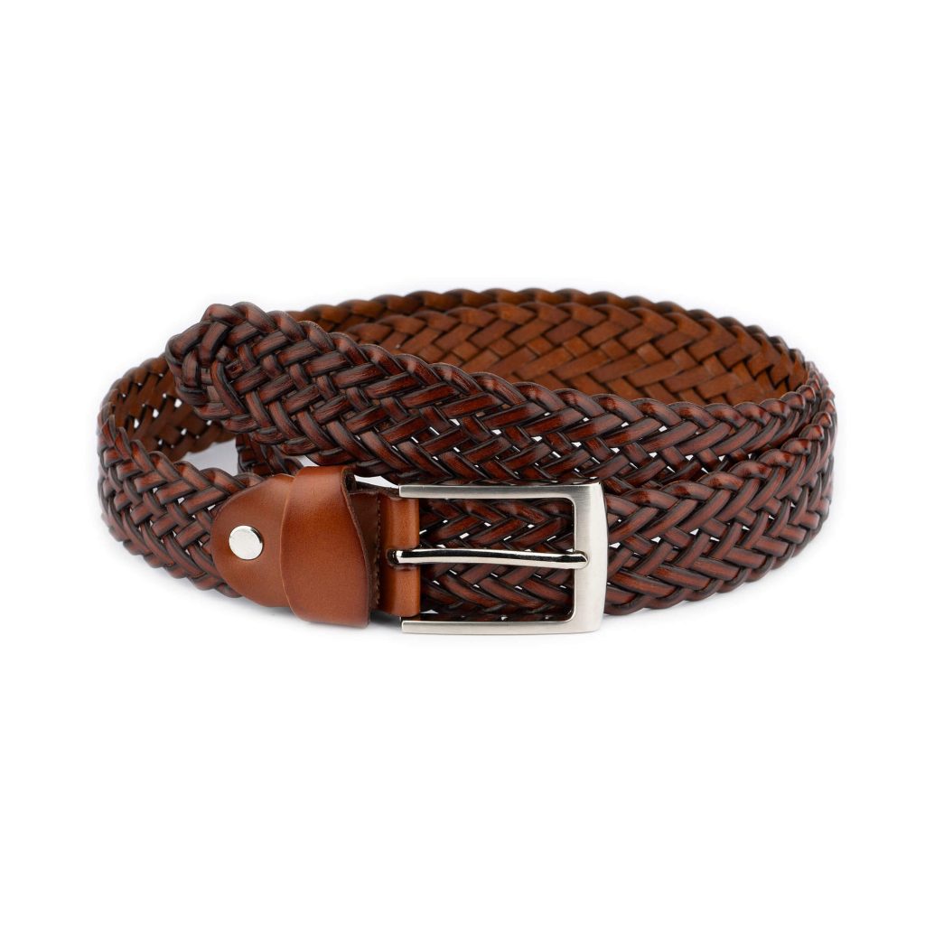 Buy Cognac Brown Braided Belt For Men | LeatherBeltsOnline.com