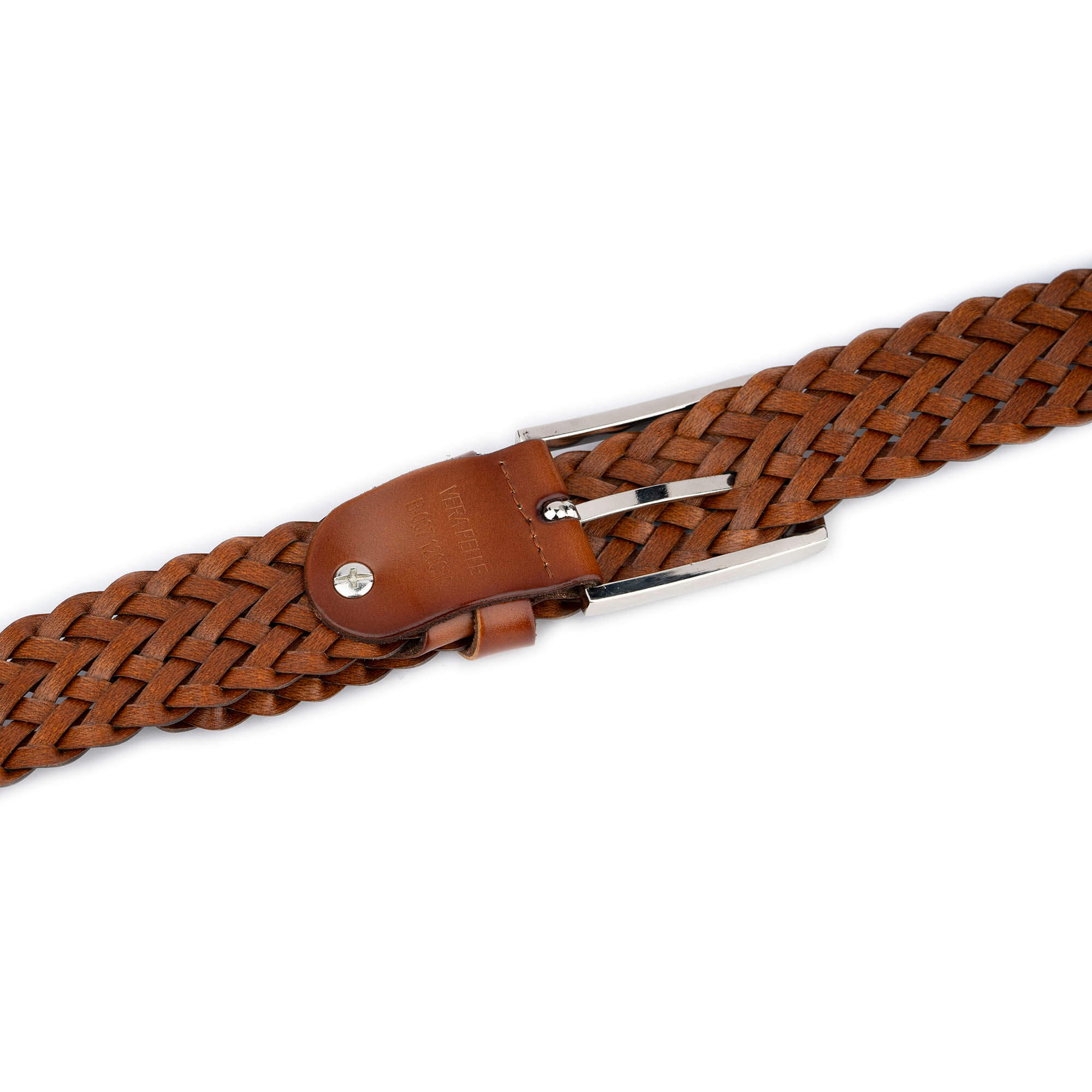 Elegant Fine Braided Leather Belt in Cognac 