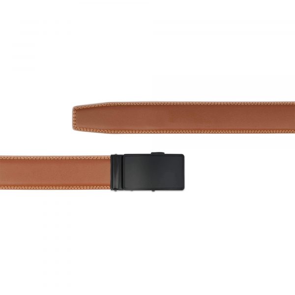 Holeless Vegan Belt Mens Tan Brown With Black Buckle