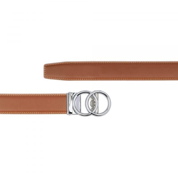 brown vegan belt with two circle slide buckle