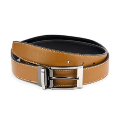 brown vegan leathr belt mens reverisble black 1