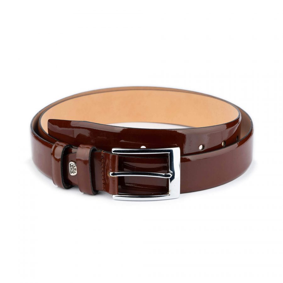 mens brown patent leather belt luxury 1