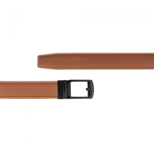 tan vegan belt with black automatic buckle