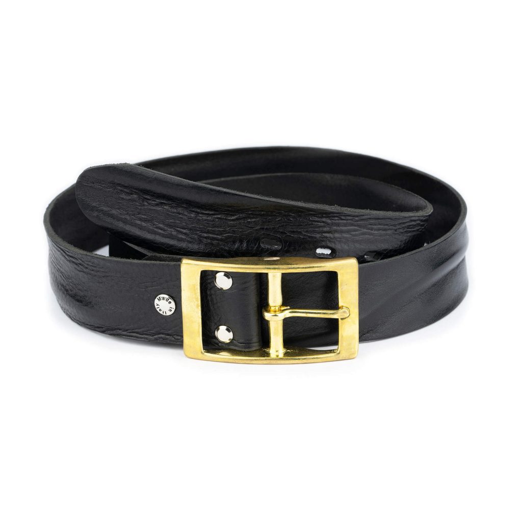 Buy Thick Black Jeans Belt With Brass Buckle 