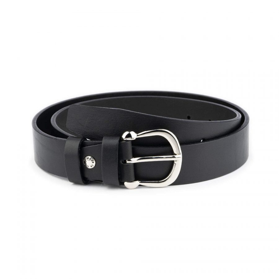 Buy Black Womens Leather Belt With Large Horseshoe Buckle