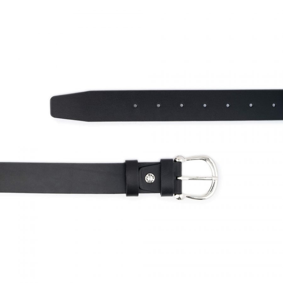 black womens leather belt with large horseshoe buckle 2