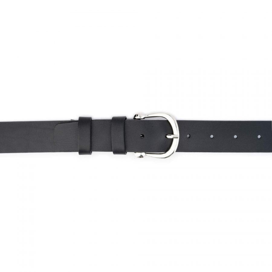 black womens leather belt with large horseshoe buckle 4