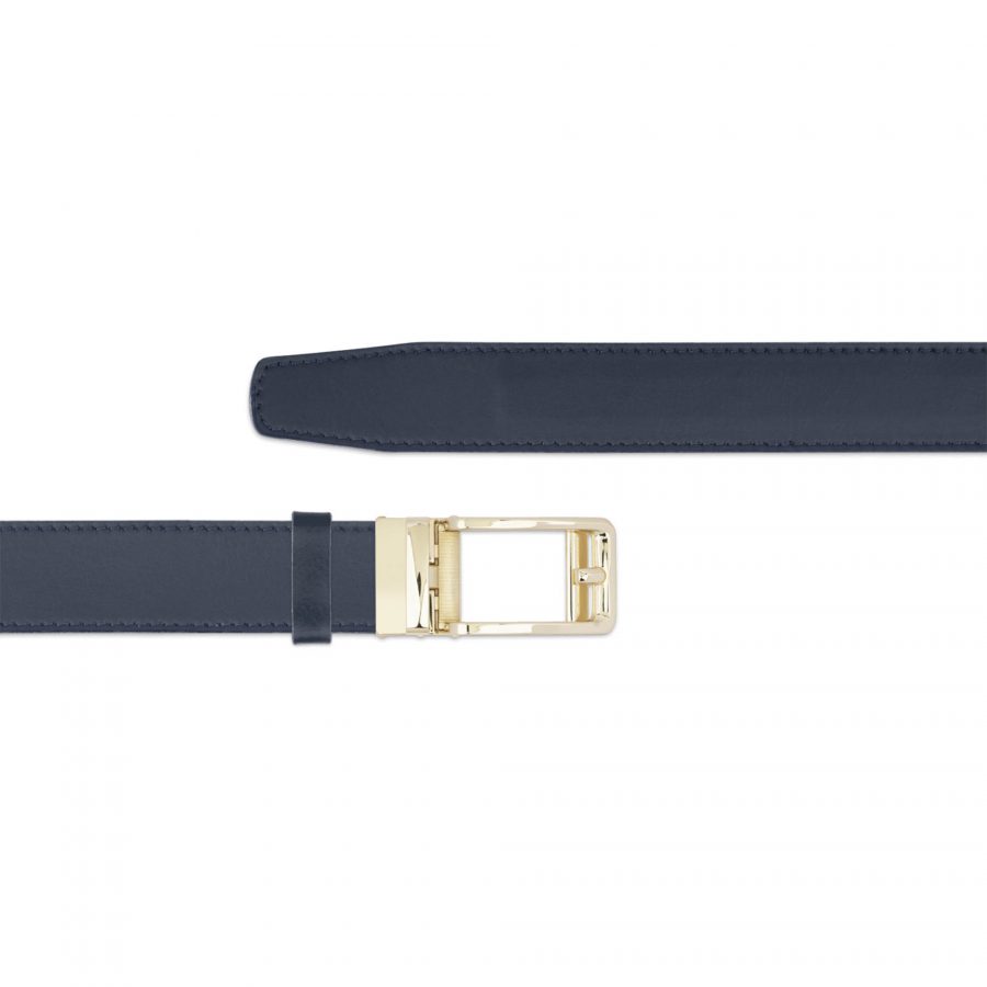 blue mens ratchet belt with gold classic buckle copy