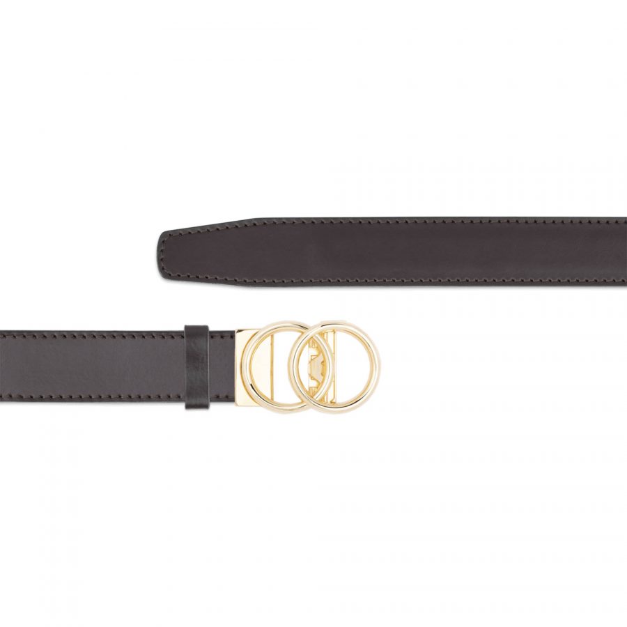 brown ratchet leather belt with gold circle buckle copy