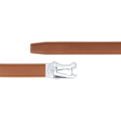 brown vegan belt with crocodile head buckle copy