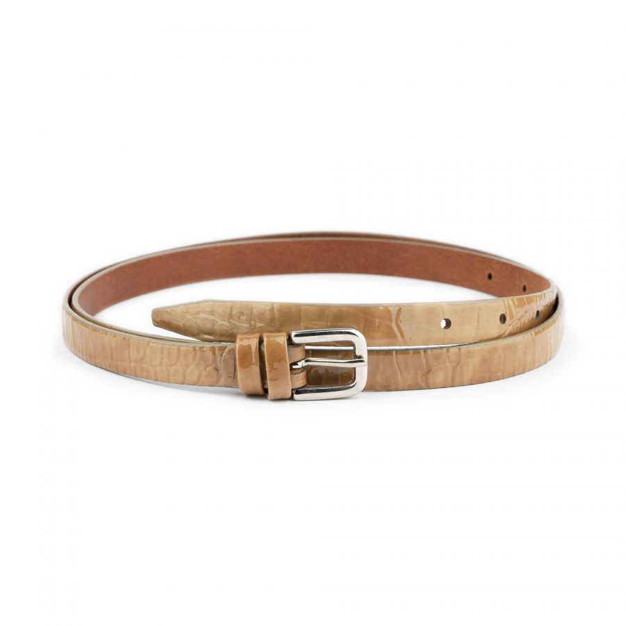 croco skinny brown belt for women 1