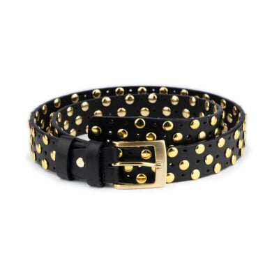 gold studded belt black full grain leather 1