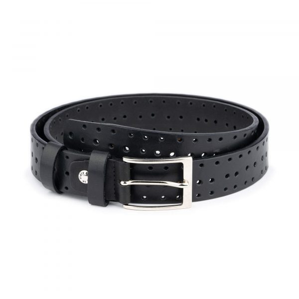 perforated leather belt black full grain 1