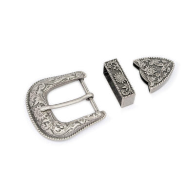 silver western belt buckle mens 3 piece set 40 mm 1